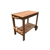 Desserte de jardin a roulettes en bois d'acacia FSC - SOLIS - Avec porte-bouteilles - Bois naturel -  94 x 49,3 x 74 cm