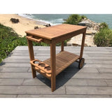 Desserte de jardin a roulettes en bois d'acacia FSC - SOLIS - Avec porte-bouteilles - Bois naturel -  94 x 49,3 x 74 cm