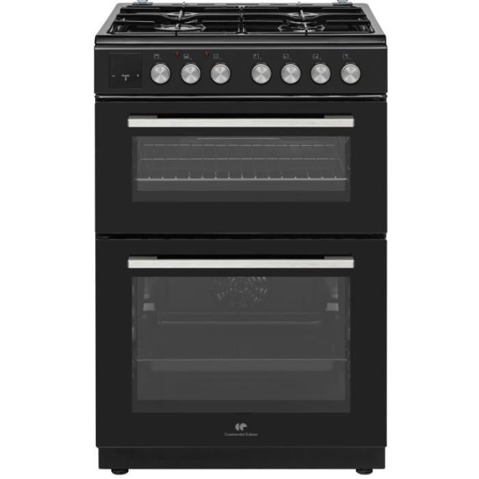 Cuisiniere gaz - CONTINENTAL EDISON - CECDF6060IBD - Double fours -  4 feux - noir - L60 xP60 x H90 cm