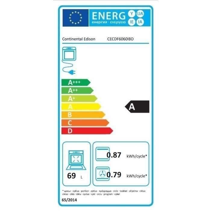 Cuisiniere gaz - CONTINENTAL EDISON - CECDF6060IBD - Double fours -  4 feux - noir - L60 xP60 x H90 cm