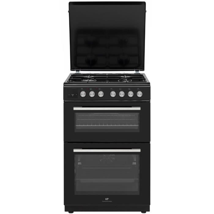 Cuisiniere gaz - CONTINENTAL EDISON - CECDF6060IBD - Double fours -  4 feux - noir - L60 xP60 x H90 cm