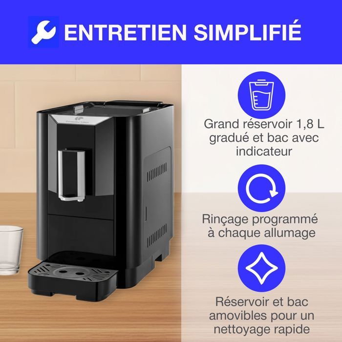 Machine Expresso broyeur - CONTINENTAL EDISON - CECFAUTOB - 19 Bar - 1450 W - Noir