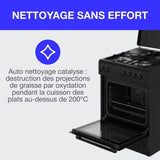 Cuisiniere mixte CONTINENTAL EDISON CECM60FCB - 3 feux gaz + 1 électrique - L59,8 x P61 xH83 cm - Noir