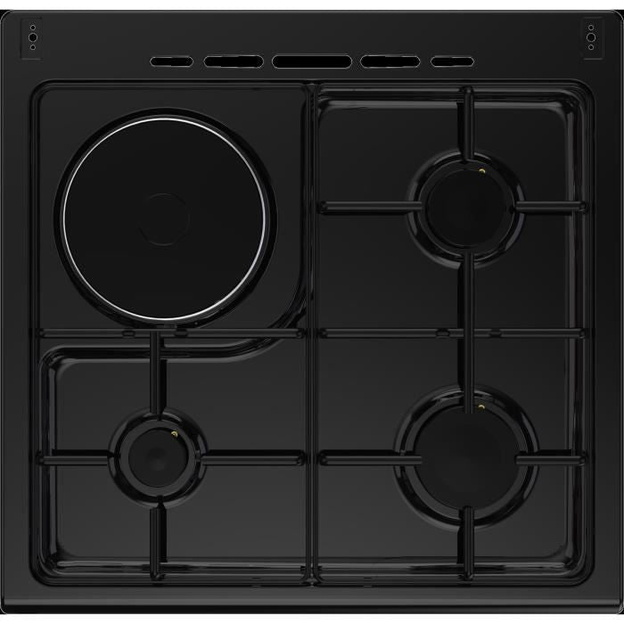 Cuisiniere mixte CONTINENTAL EDISON CECM60FCB - 3 feux gaz + 1 Èlectrique - L59,8 x P61 xH83 cm - Noir