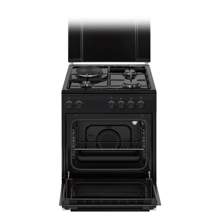 Cuisiniere mixte CONTINENTAL EDISON CECM60FCB - 3 feux gaz + 1 Èlectrique - L59,8 x P61 xH83 cm - Noir