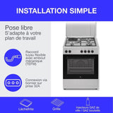 Cuisiniere mixte CONTINENTAL EDISON CECM60FCS - 3 feux gaz + 1 électrique - L59,8 x P61 xH83 cm - Silver