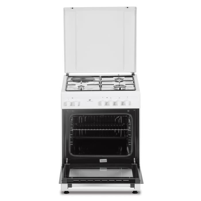 Cuisiniere mixte CONTINENTAL EDISON CECM60FCW - 3 feux gaz + 1 Èlectrique - L59,8 x P61 xH83 cm - Blanc