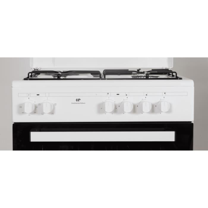 Cuisiniere mixte CONTINENTAL EDISON CECM60FCW - 3 feux gaz + 1 Èlectrique - L59,8 x P61 xH83 cm - Blanc