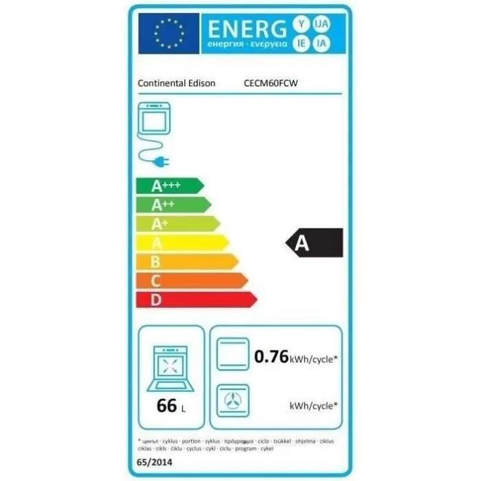 Cuisiniere mixte CONTINENTAL EDISON CECM60FCW - 3 feux gaz + 1 Èlectrique - L59,8 x P61 xH83 cm - Blanc