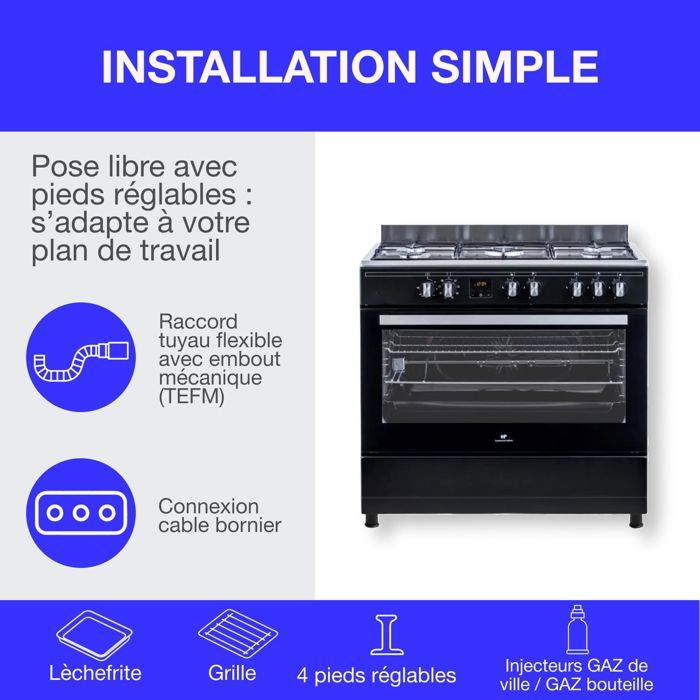 Cuisiniere piano four multifonctions catalyse - CONTINENTAL EDISON - CECP9060BDD- 95 L - Affichage digital - L90 x H 85 cm - Noir