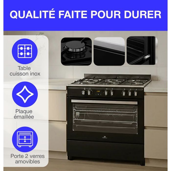 Cuisiniere piano four multifonctions catalyse - CONTINENTAL EDISON - CECP9060BDD- 95 L - Affichage digital - L90 x H 85 cm - Noir