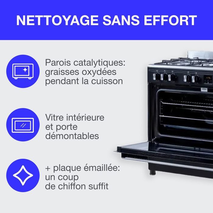 Cuisiniere piano four multifonctions catalyse - CONTINENTAL EDISON - CECP9060BDD- 95 L - Affichage digital - L90 x H 85 cm - Noir