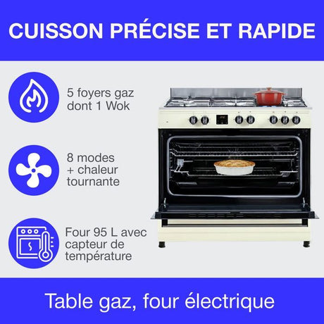Cuisiniere piano four multifonctions catalyse - CONTINENTAL EDISON - CECP9060CD - 95 L - L90 x H85 cm - Creme / Inox