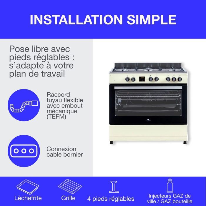 Cuisiniere piano four multifonctions catalyse - CONTINENTAL EDISON - CECP9060CD - 95 L - L90 x H85 cm - Creme / Inox