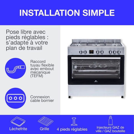 Cuisiniere piano four multifonctions catalyse - CONTINENTAL EDISON - CECP9060IXDD - 95 L - Affichage digital - L90 x H 85 cm - Inox
