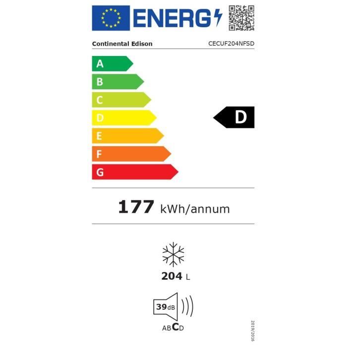 Congélateur armoire - CONTINENTAL EDISON - CECUF204NFSD - 204 L - Total No Frost - Classe D - Silver