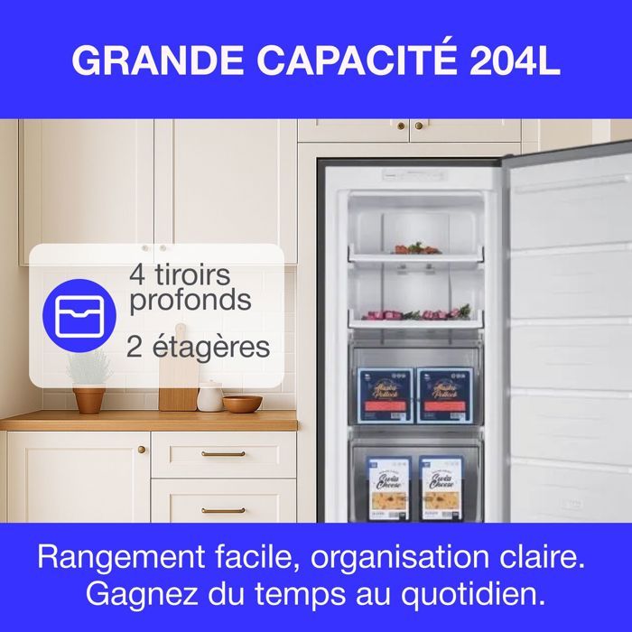 Congélateur armoire  204L - Total No Frost (Sans givre) - Classe E - Silver - L54 cm x H171 cm
