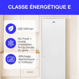 Congélateur armoire 406L -Total No Frost - dégivrage automatique - Classe E - L70 cm x H191 cm x P75,5 cm - Blanc