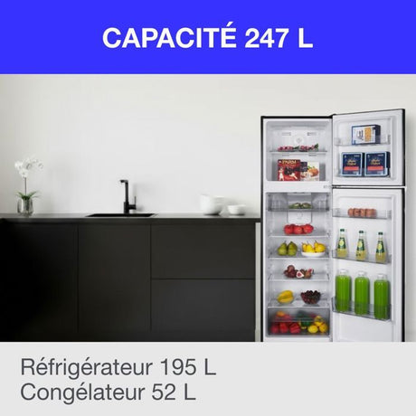 Réfrigérateur congélateur haut CONTINENTAL EDISON - 247L - Total No Frost(Sans givre) - Noir  - L54,5 cm x H167 cm