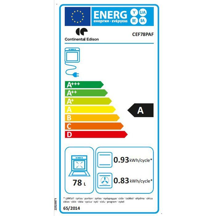 Four encastrable - Pyrolyse - CONTINENTAL EDISON - CEF78PAF - Noir - Porte froide - 78 L - 59,5 x 57,5 x 59,5 cm