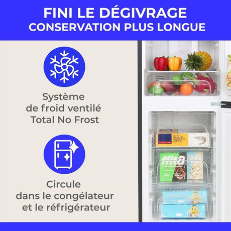Réfrigérateur combiné - CONTINENTAL EDISON - CEFC225NFB -225L - Total No Frost(Sans givre) - Classe E - L48,5 x P60x H175 cm - Noir