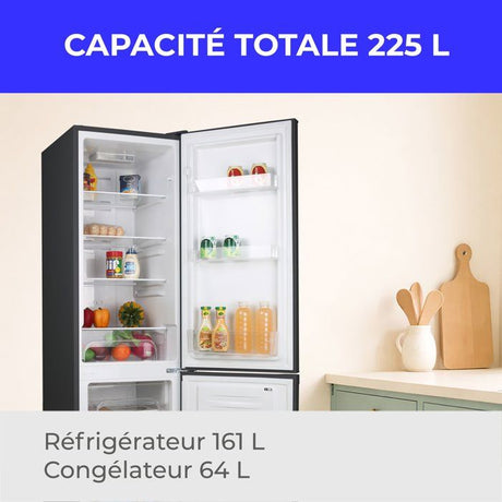Réfrigérateur combiné - CONTINENTAL EDISON - CEFC225NFB -225L - Total No Frost(Sans givre) - Classe E - L48,5 x P60x H175 cm - Noir