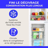 Réfrigérateur combiné-CONTINENTAL EDISON - CEFC225NFW - 225L -Total No Frost (Sans givre) - Classe E - L48,5 x P60 x H175 cm - Blanc