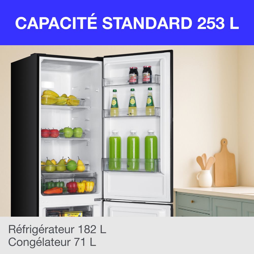 Réfrigérateur congélateur bas CONTINENTAL EDISON - 253L - Total No Frost (Sans givre)- Noir