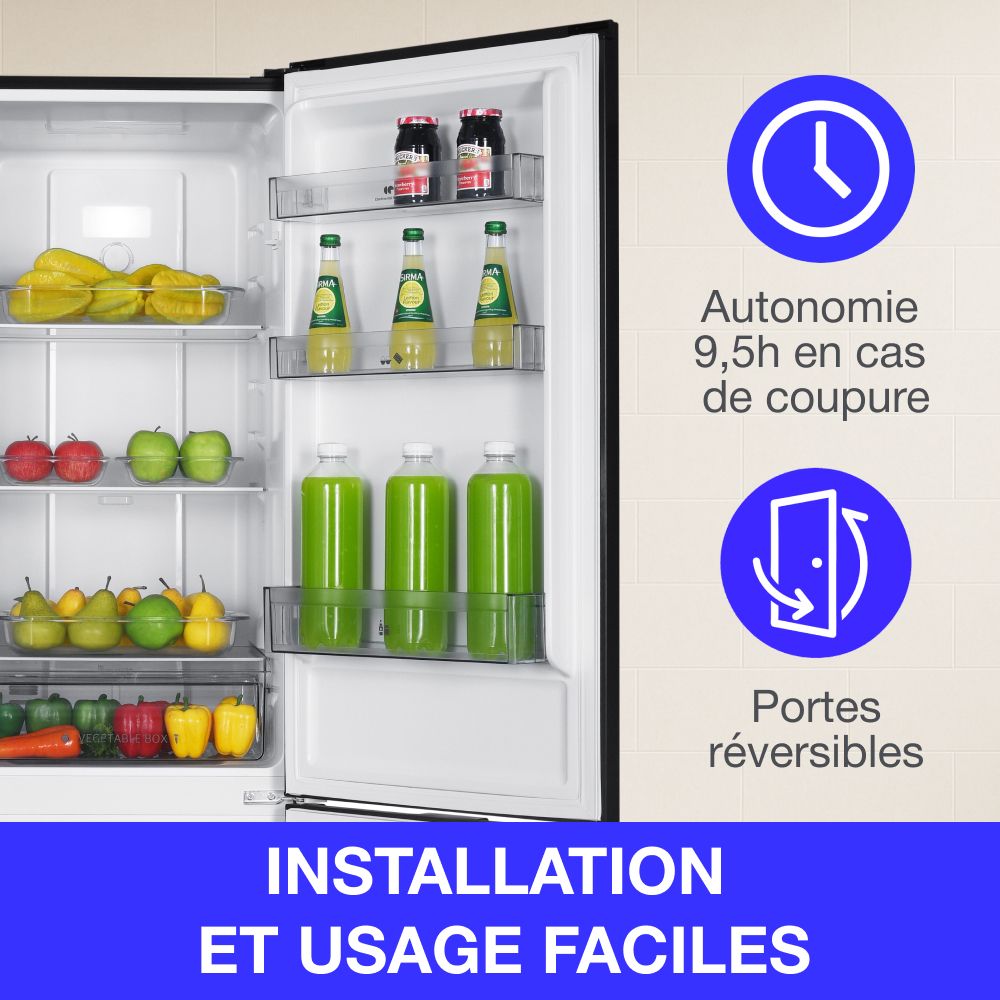 Réfrigérateur congélateur bas CONTINENTAL EDISON - 253L - Total No Frost (Sans givre)- Noir
