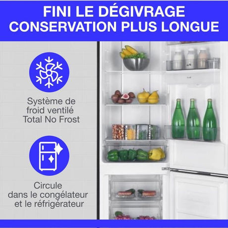 Réfrigérateur congélateur bas 251L - CONTINENTAL EDISON - Total No Frost(Sans givre) - Noir - Classe D - L 54 cm x H 180 cm