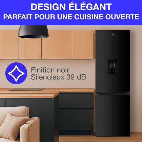 Réfrigérateur congélateur bas 251L - CONTINENTAL EDISON - Total No Frost(Sans givre) - Noir - Classe D - L 54 cm x H 180 cm