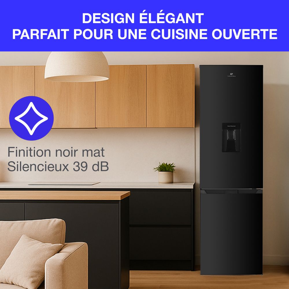 Réfrigérateur congélateur bas CONTINENTAL EDISON - 251L -Total No Frost(Sans givre) - Noir - L 55 cm x H 180 cm
