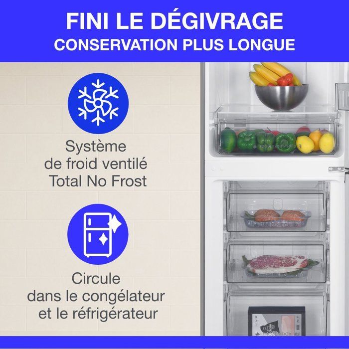 Réfrigérateur congélateur bas CONTINENTAL EDISON - 251L -Total No Frost(Sans givre) - Inox - L 54 cm x H 180 cm