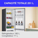 Réfrigérateur congélateur bas CONTINENTAL EDISON - 251L -Total No Frost(Sans givre) - Inox - L 54 cm x H 180 cm