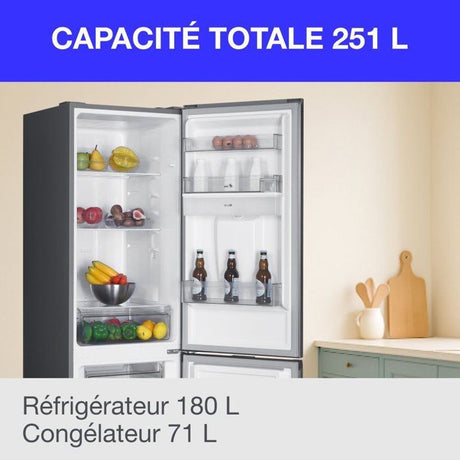Réfrigérateur congélateur bas CONTINENTAL EDISON - 251L -Total No Frost(Sans givre) - Inox - L 54 cm x H 180 cm