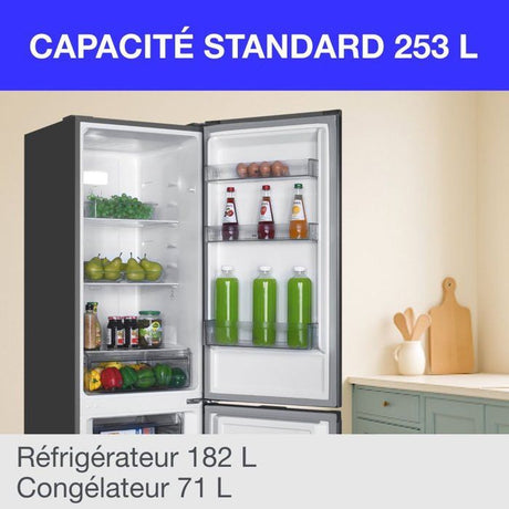 Réfrigérateur congélateur bas CONTINENTAL EDISON CEFC251NFS - Sans givre (congélateur et réfrigérateur) - 253L - Classe E - Inox