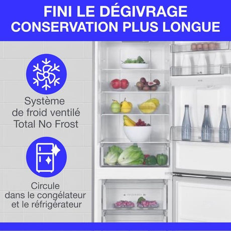 Réfrigérateur congélateur bas - CONTINENTAL EDISON - 325L - Total No Frost - distributeur d'eau- Inox - Classe D