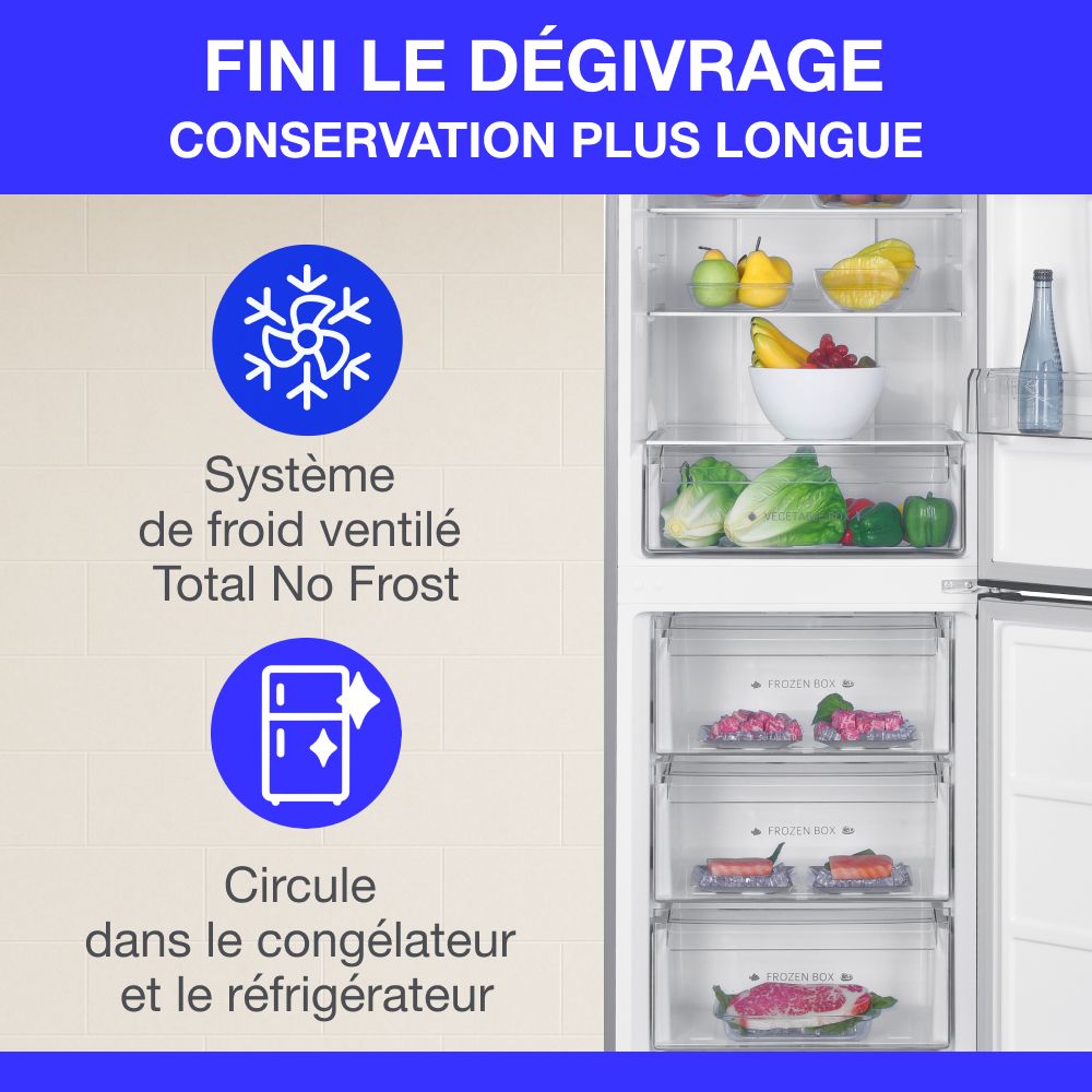 Réfrigérateur congélateur bas - CONTINENTAL EDISON - 325L - Total No Frost (Sans givre)- distributeur d'eau- Inox