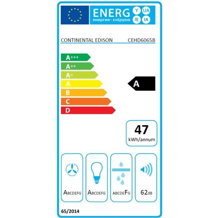 Hotte dÈcorative noire - A - CONTINENTAL EDISON CEHD6065B - L60 cm