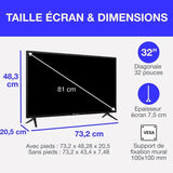 TV HD - CONTINENTAL EDISON - 32 (81 cm) - Smart Vidaa - Wifi Bluetooth - 3xHDMI - 2xUSB - CELED32SVHD25B6