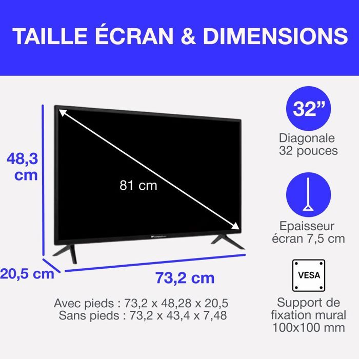 TV HD - CONTINENTAL EDISON - 32 (81 cm) - Smart Vidaa - Wifi Bluetooth - 3xHDMI - 2xUSB - CELED32SVHD25B6