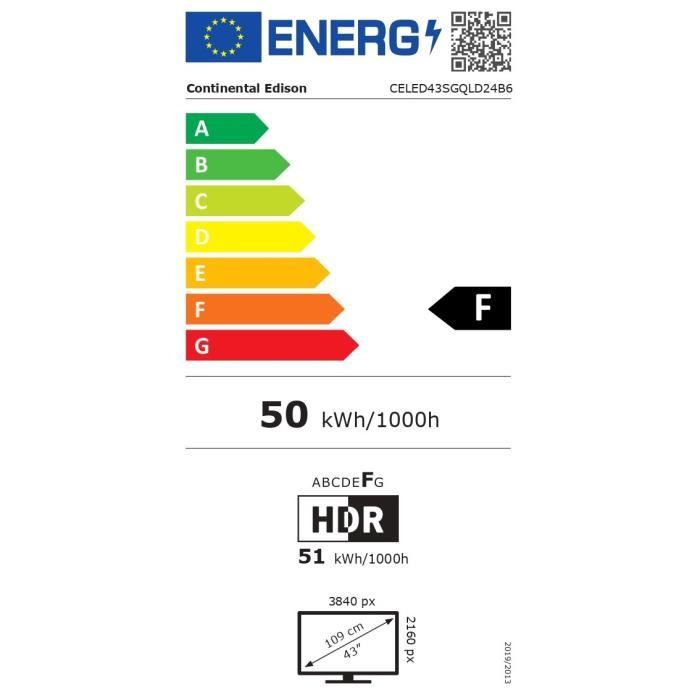 TV QLED - CONTINENTAL EDISON - CELED43SGQLD24B6 - 43'' (109 cm) - QLED UHD 4K 3840x2160 - SMART GOOGLE - 4xHDMI - 2xUSB