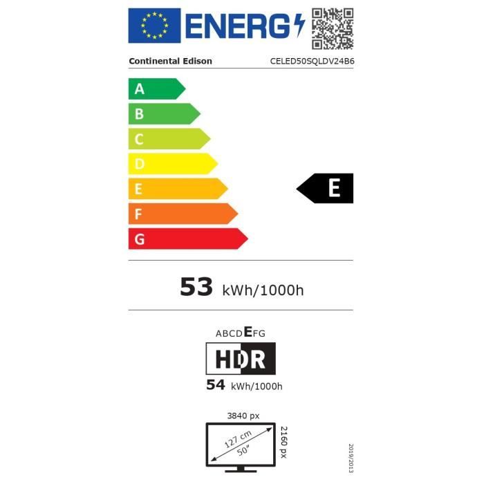 TV QLED - CONTINENTAL EDISON - CELED50SQLDV24B6 - 50'' (127 cm) - UHD QLED 4K - Smart Google - Wifi Bluetooth - 4xHDMI - 2xUSB