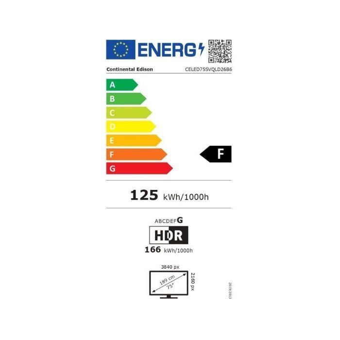 CONTINENTAL EDISON - CELED75SVQLD26B6 - TV QLED UHD 4K 75'' (189 cm) - SMART GOOGLE - 3xHDMI - 2xUSB