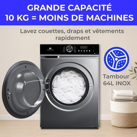 Lave-linge hublot - CONTINENTAL EDISON - CELL1012DDS1 - 10kg - MOTEUR INDUCTION DIRECTE SANS COURROIE -60 cm - 1200 trs/min - Silver