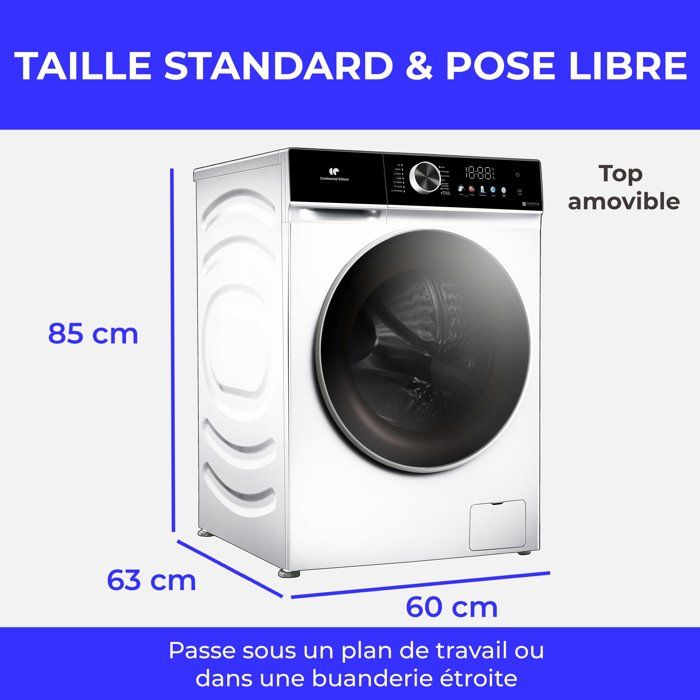 Lave-linge hublot - CONTINENTAL EDISON - CELL1012DDW1 - 10kg - MOTEUR INDUCTION DIRECTE SANS COURROIE - 60 cm - 1200 trs/min - Blanc