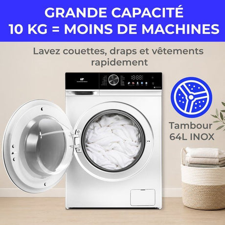 Lave-linge hublot - CONTINENTAL EDISON - CELL1012DDW1 - 10kg - MOTEUR INDUCTION DIRECTE SANS COURROIE - 60 cm - 1200 trs/min - Blanc