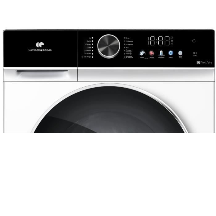 Lave-linge hublot - CONTINENTAL EDISON - CELL1012DDW1 - 10kg - MOTEUR INDUCTION DIRECTE SANS COURROIE - 60 cm - 1200 trs/min - Blanc