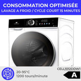 Lave-linge hublot - CONTINENTAL EDISON - CELL1012DDW1 - 10kg - MOTEUR INDUCTION DIRECTE SANS COURROIE - 60 cm - 1200 trs/min - Blanc