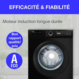Lave-linge hublot CONTINENTAL EDISON CELL12140IBT - 12 kg - Largeur 59,6 cm - Classe A - 1400 trs/min - moteur induction - noir mat